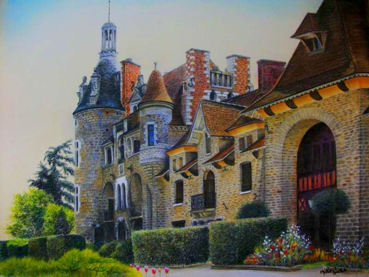 Dessin intitulée "Château des Dames -…" par Michel Guillet, Œuvre d'art originale, Pastel