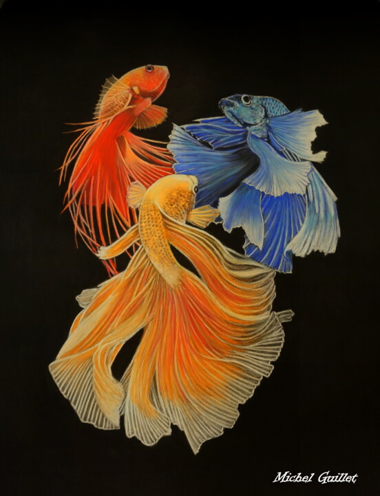 Dessin intitulée "La danse des combat…" par Michel Guillet, Œuvre d'art originale, Pastel
