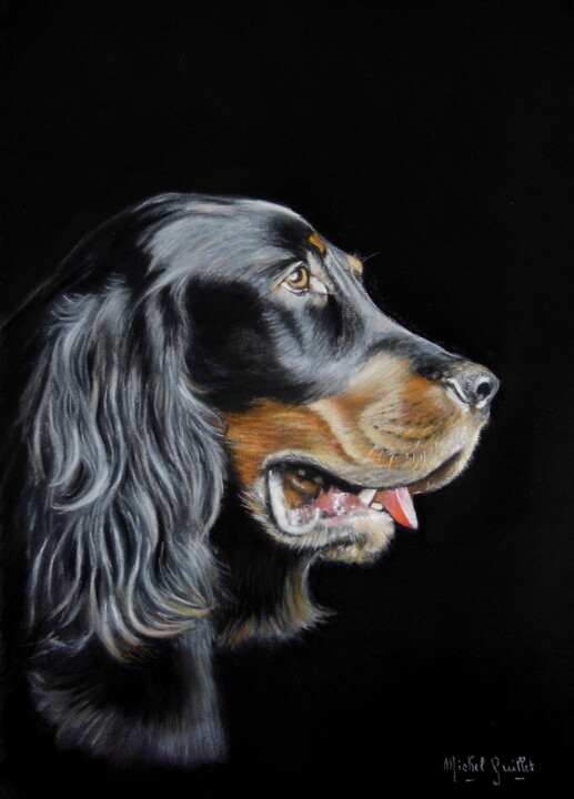 Tekening getiteld "Setter Gordon" door Michel Guillet, Origineel Kunstwerk, Pastel