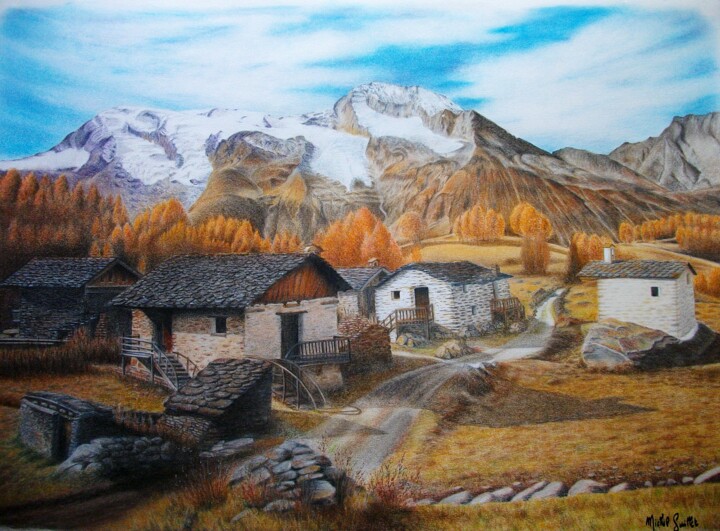 Dibujo titulada "Le Monal - Savoie -…" por Michel Guillet, Obra de arte original, Pastel