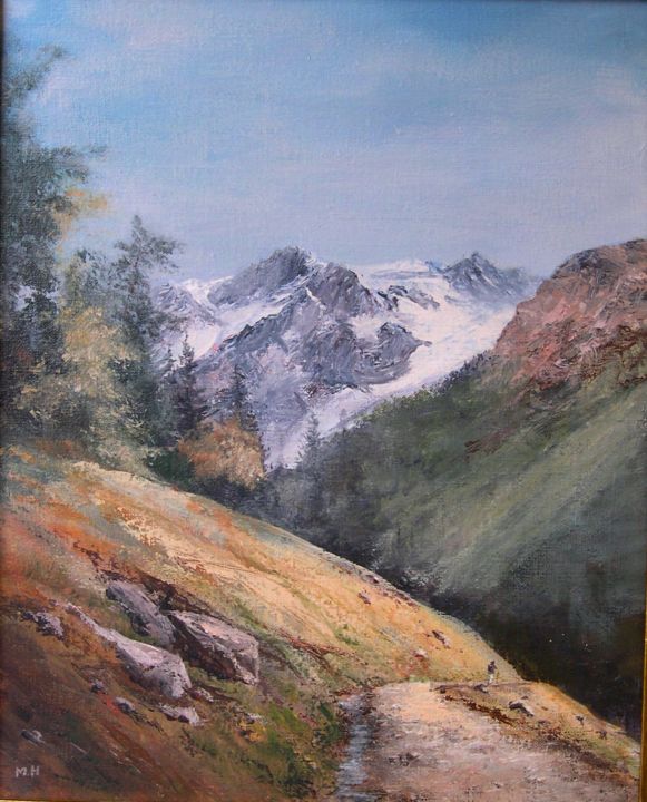 Malerei mit dem Titel "paysage-alpin-33x41…" von Mh, Original-Kunstwerk