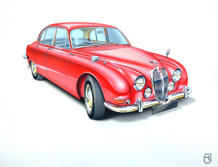 Pittura intitolato "Jaguar car red" da Michel Jegerlehner, Opera d'arte originale, Aerografo
