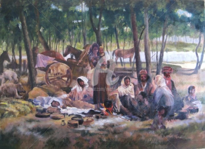 Pintura titulada "Les Bohémiens" por Michel Lacroix, Obra de arte original, Oleo