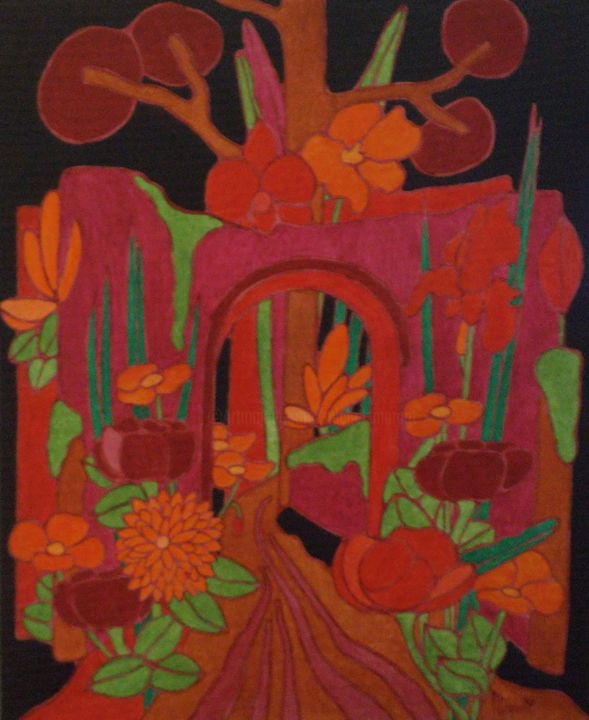 Painting titled "La porte rouge" by Michel Marant, Original Artwork, Acrylic