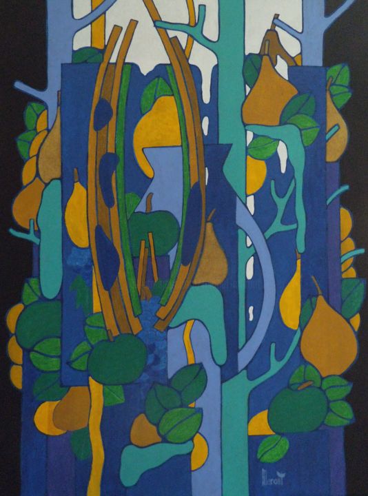 Malerei mit dem Titel "Composition aux arb…" von Michel Marant, Original-Kunstwerk, Acryl