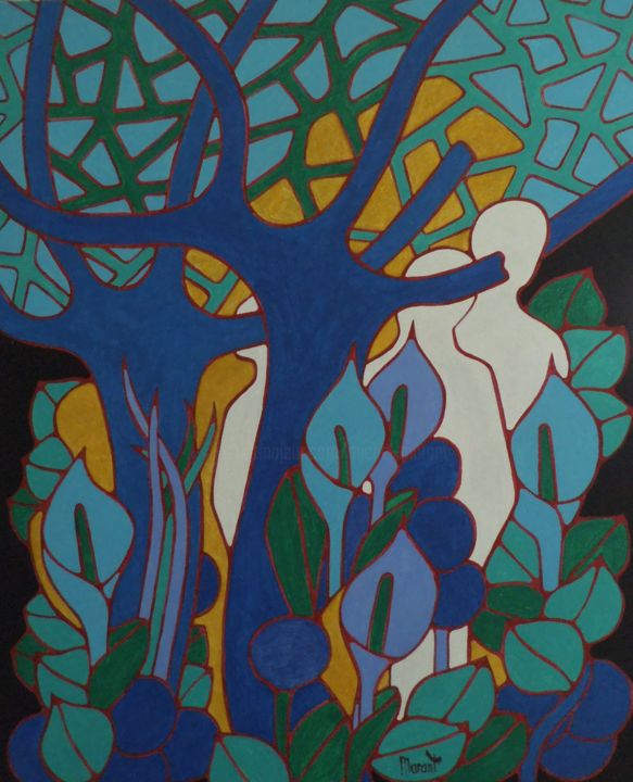 Malerei mit dem Titel "Silhouettes aux deu…" von Michel Marant, Original-Kunstwerk, Acryl