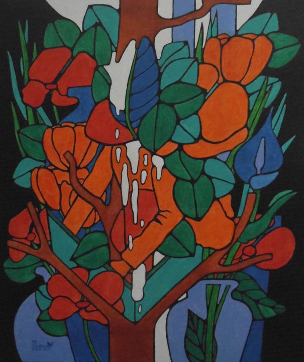 Peinture intitulée "carre de jardin" par Michel Marant, Œuvre d'art originale, Acrylique