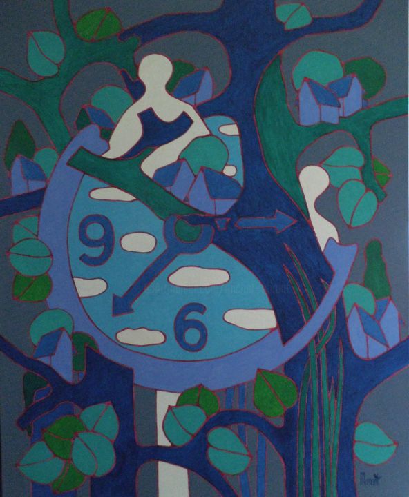 Peinture intitulée "La demi heure" par Michel Marant, Œuvre d'art originale, Acrylique