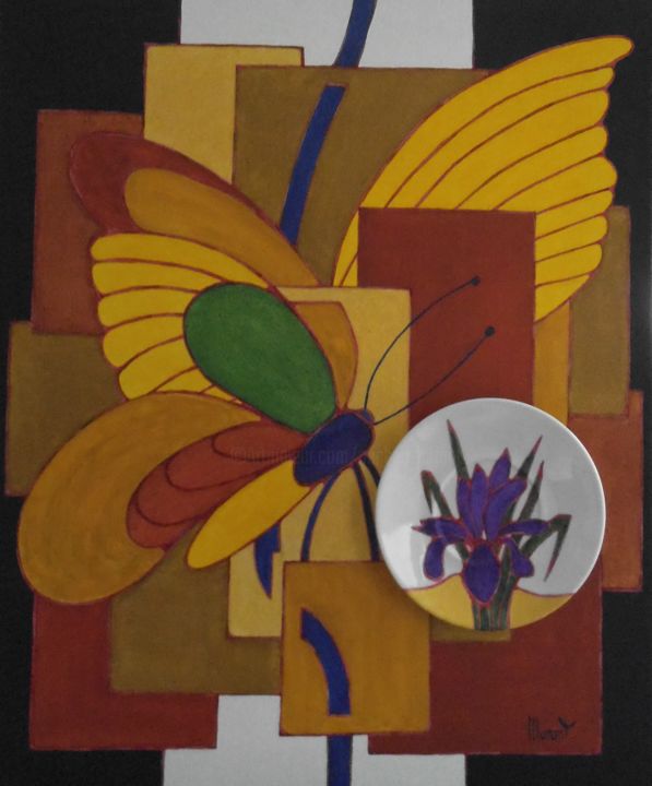 Painting titled "les papillons jaunes" by Michel Marant, Original Artwork, Acrylic
