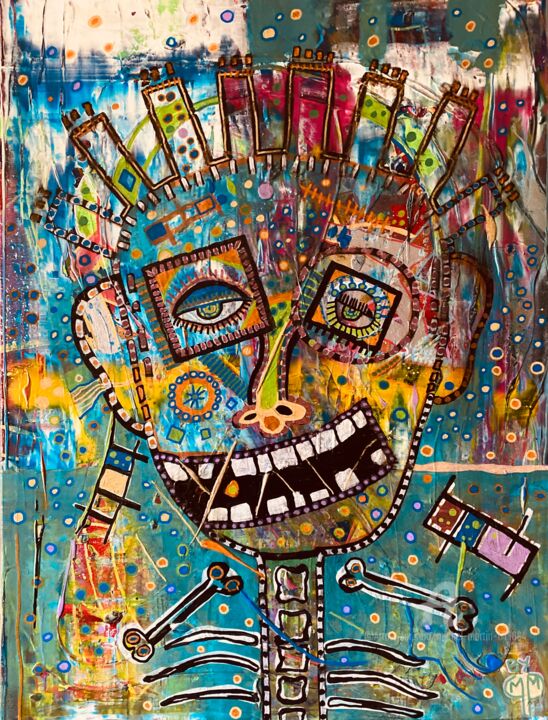 Painting titled "TREMPÉ JUSQU'AUX OS" by Michel Martin, Original Artwork, Acrylic Mounted on Wood Stretcher frame