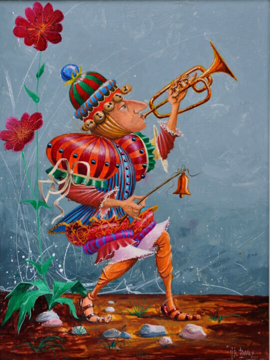 Ζωγραφική με τίτλο "le-trompettiste.jpg" από Michel Michaux, Αυθεντικά έργα τέχνης