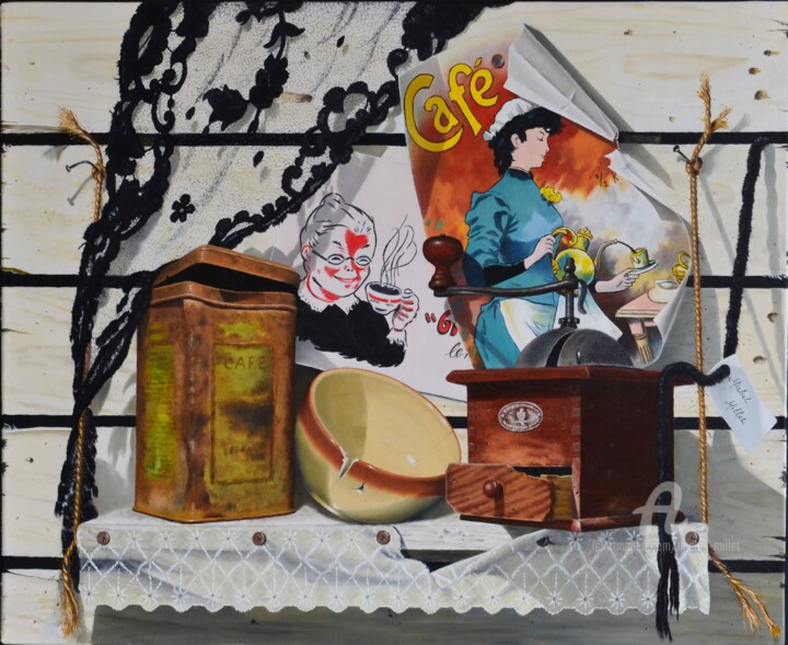 Ζωγραφική με τίτλο "Chez grand-mère" από Michel Millet, Αυθεντικά έργα τέχνης, Λάδι Τοποθετήθηκε στο Ξύλινο φορείο σκελετό