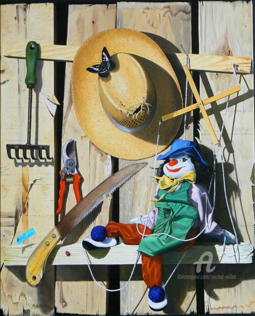 Painting titled "Le méssager" by Michel Millet, Original Artwork, Oil Mounted on Wood Stretcher frame