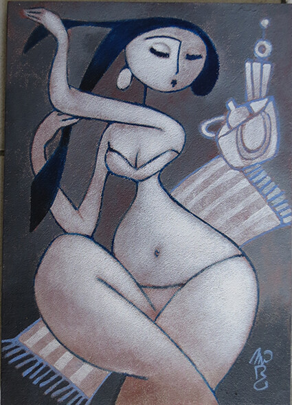 Malerei mit dem Titel "miss" von Michel Moreau (MORO), Original-Kunstwerk, Acryl