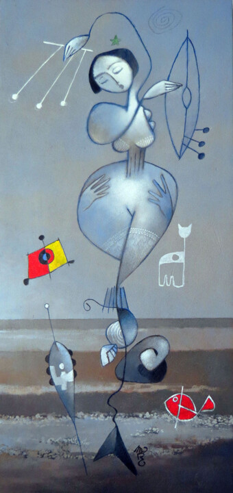 Peinture intitulée "alguerine-bleue-2.j…" par Michel Moreau (MORO), Œuvre d'art originale, Acrylique