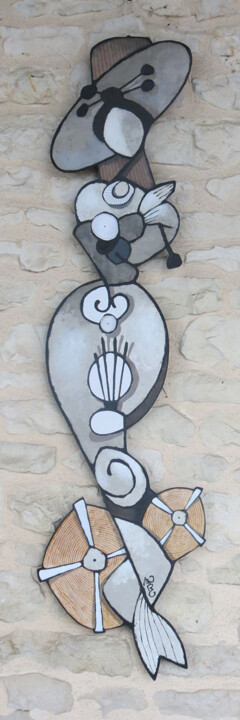 Скульптура под названием "madone-parapluie.jpg" - Michel Moreau (MORO), Подлинное произведение искусства, Дерево