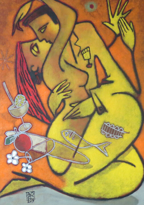 Painting titled "couple-jaune.jpg" by Michel Moreau (MORO), Original Artwork, Acrylic