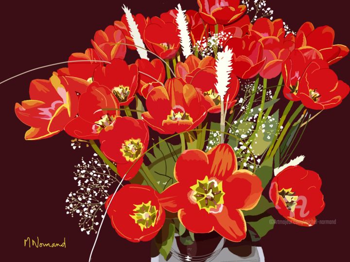 Digital Arts titled "2021-01-27 tulipes" by Michel Normand, Original Artwork, Digital Painting