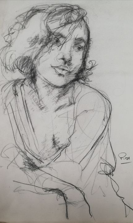 Drawing titled "réveuse ,artsupport…" by Michel Pitxu, Original Artwork, Charcoal