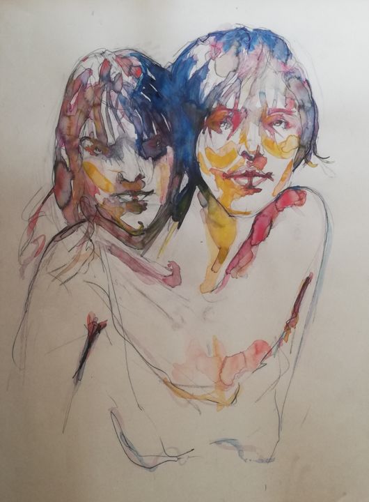 Peinture intitulée "Regards artistsuppo…" par Michel Pitxu, Œuvre d'art originale, Aquarelle