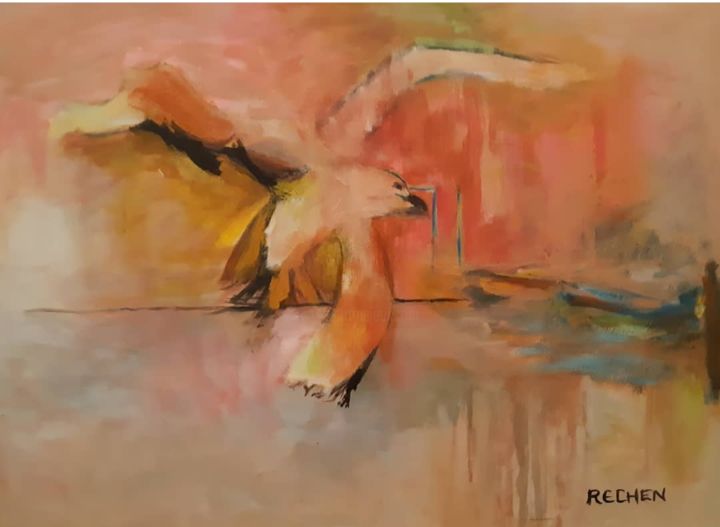 Peinture intitulée "mouette en vol" par Michel Rajchenbach, Œuvre d'art originale, Acrylique