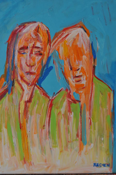 Peinture intitulée "deux hommes" par Michel Rajchenbach, Œuvre d'art originale, Huile