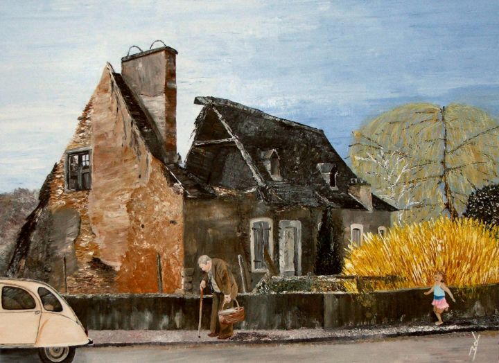 Peinture intitulée "maison-en-ruine-a-l…" par Michel Roubenne, Œuvre d'art originale, Acrylique