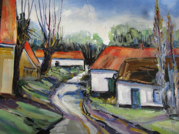 Schilderij getiteld "hameau du Boulonnais" door Michel Rouillard, Origineel Kunstwerk