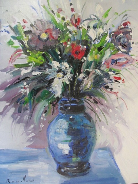Peinture intitulée "Vase bleu France" par Michel Rouillard, Œuvre d'art originale