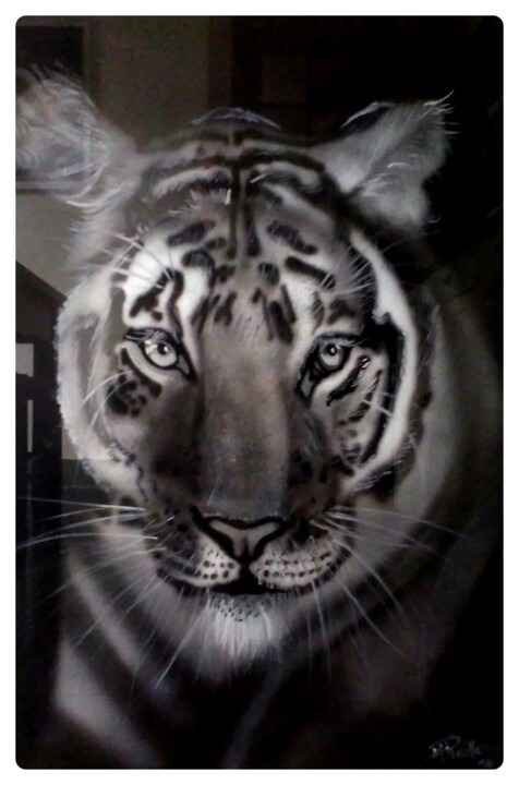 Painting titled "Tigre" by Michel Ruelle (Aéro), Original Artwork, Airbrush