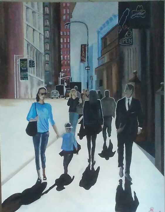 Painting titled "Shopping.jpg" by Michel Ruelle (Aéro), Original Artwork, Acrylic Mounted on Wood Stretcher frame