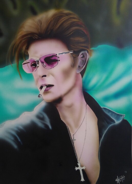 Painting titled "David bowie.jpg" by Michel Ruelle (Aéro), Original Artwork, Acrylic