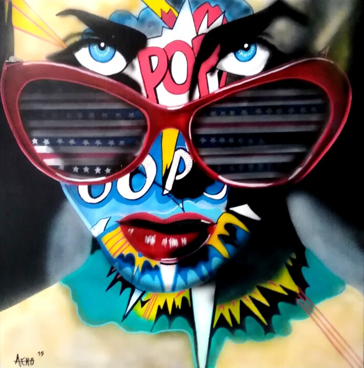 Painting titled "Pop'art no 1.jpg" by Michel Ruelle (Aéro), Original Artwork, Acrylic Mounted on Wood Stretcher frame