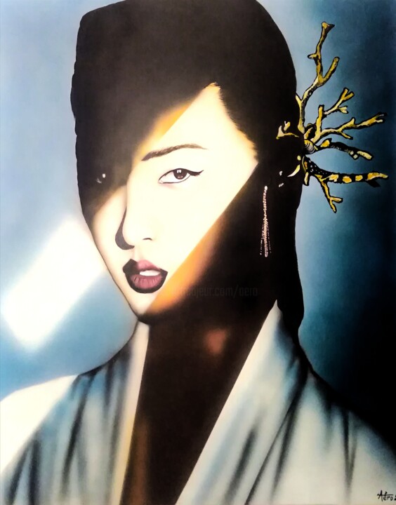 Painting titled "Asian2" by Michel Ruelle (Aéro), Original Artwork, Acrylic Mounted on Wood Stretcher frame