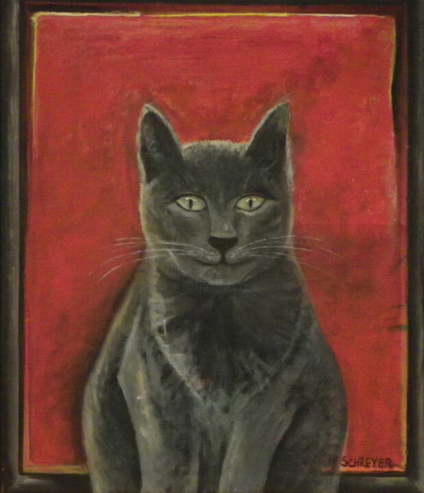 Peinture intitulée "le chat" par Michel Schreyer, Œuvre d'art originale, Huile Monté sur Châssis en bois