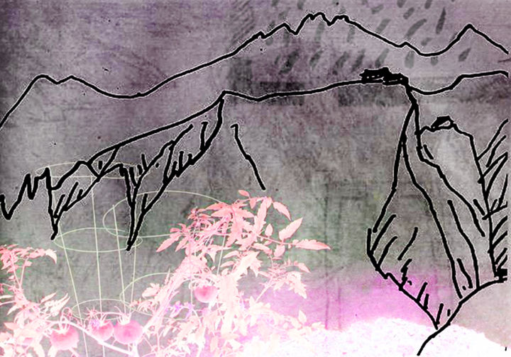 Druckgrafik mit dem Titel "drawing a mountain…" von Michel Tabanou, Original-Kunstwerk, Digitaldruck