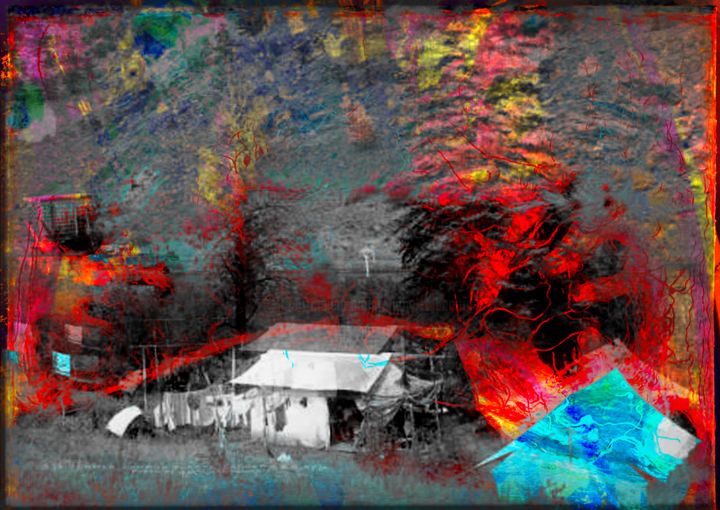 Цифровое искусство под названием "colored mountain la…" - Michel Tabanou, Подлинное произведение искусства, Цифровая живопись