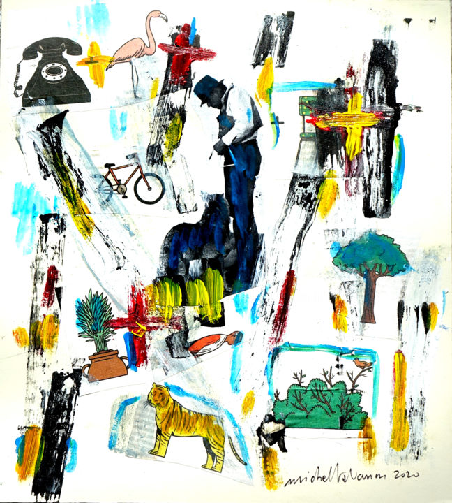 Painting titled "Coyote Beuys ou la…" by Michel Tabanou, Original Artwork, Acrylic