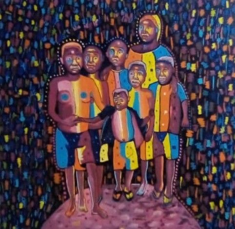 Peinture intitulée "Lune et les étoiles" par Michel Taiwo, Œuvre d'art originale, Acrylique