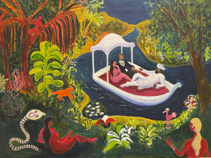 Картина под названием "Picnic in the jungl…" - Michel Testard, Подлинное произведение искусства, Акрил