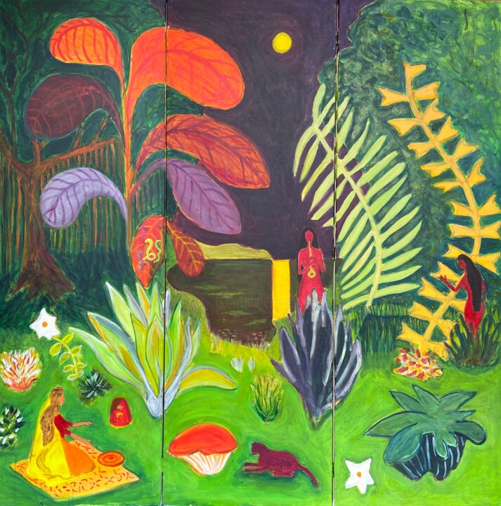 Pintura titulada "Indian Jungle Screen" por Michel Testard, Obra de arte original, Acrílico