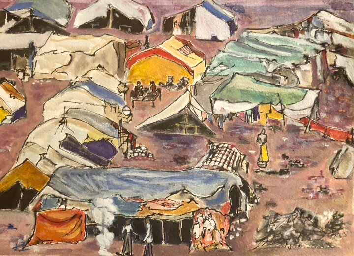 Pittura intitolato "Alwar Slum" da Michel Testard, Opera d'arte originale, Acrilico Montato su Pannello di legno