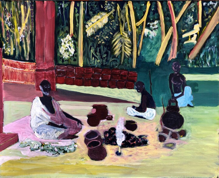 Peinture intitulée "Orissa, Brahmin aft…" par Michel Testard, Œuvre d'art originale, Huile Monté sur Châssis en bois