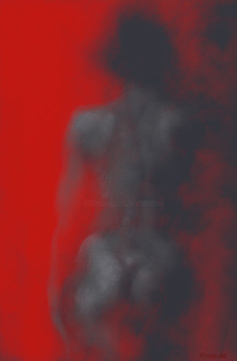 Arts numériques intitulée "nude in red 0014-01" par Michel Thiery (By Daesyl arts), Œuvre d'art originale, Peinture numérique