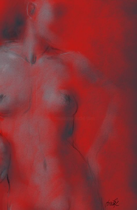 Digitale Kunst mit dem Titel "nude in red 0017-03…" von Michel Thiery (By Daesyl arts), Original-Kunstwerk, Digitale Malerei