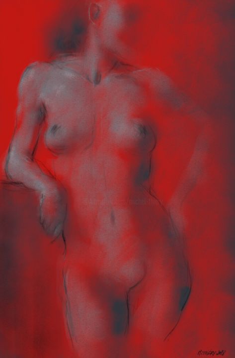 Arts numériques intitulée "nude in red 0017-03" par Michel Thiery (By Daesyl arts), Œuvre d'art originale, Peinture numérique