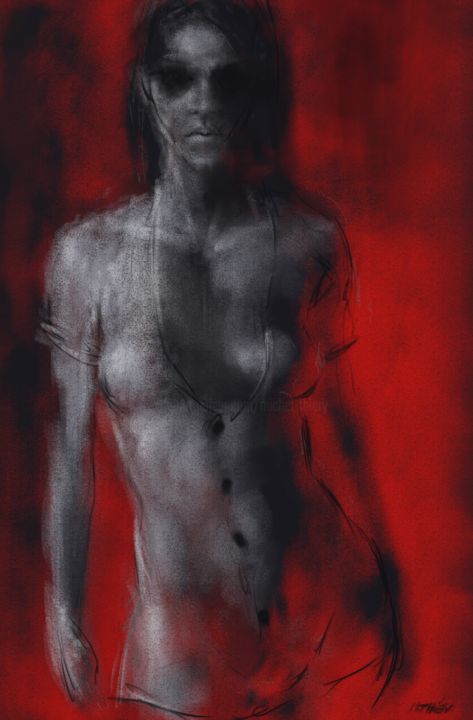Arts numériques intitulée "nude in red 0021-lo…" par Michel Thiery (By Daesyl arts), Œuvre d'art originale, Peinture numériq…