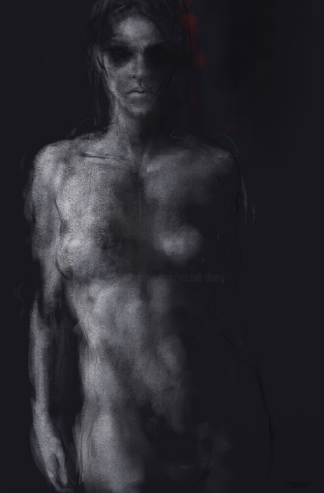 Arts numériques intitulée "nude in black 0021-…" par Michel Thiery (By Daesyl arts), Œuvre d'art originale, Peinture numériq…