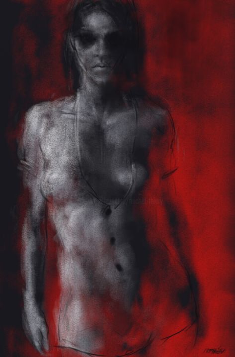 Digital Arts titled "nude in red 0021-lo…" by Michel Thiery (By Daesyl arts), Original Artwork, Digital Painting