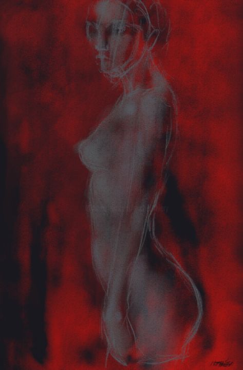 Arts numériques intitulée "nude in red 0022-lo…" par Michel Thiery (By Daesyl arts), Œuvre d'art originale, Peinture numériq…